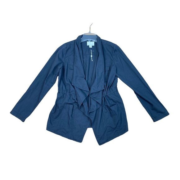 *Caslon Gray Draped Utility Jacket Womens Med Pockets Ties At Waist Casual - Picture 2 of 7